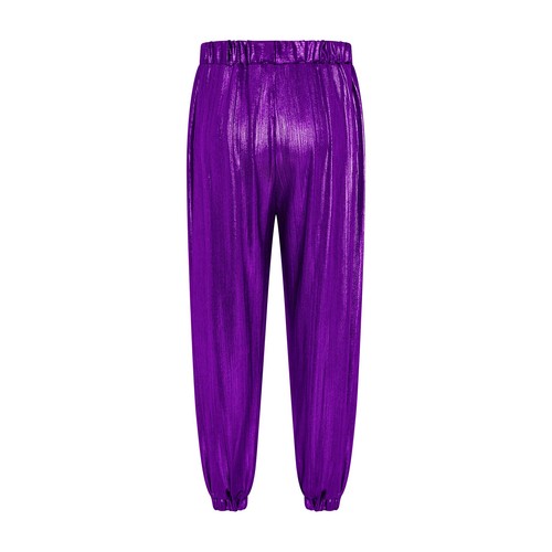 Kids Girls Jazz Dance Metallic Shiny Ribbed Pants Stage Performance Costume - Picture 18 of 101