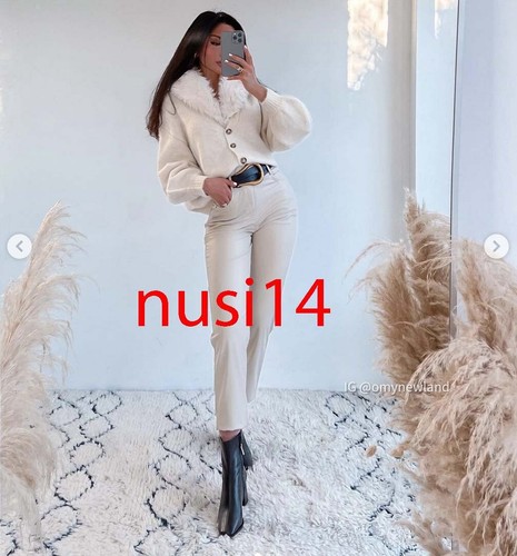 FAUX LEATHER MOM FIT TROUSERS PANT ECRU 