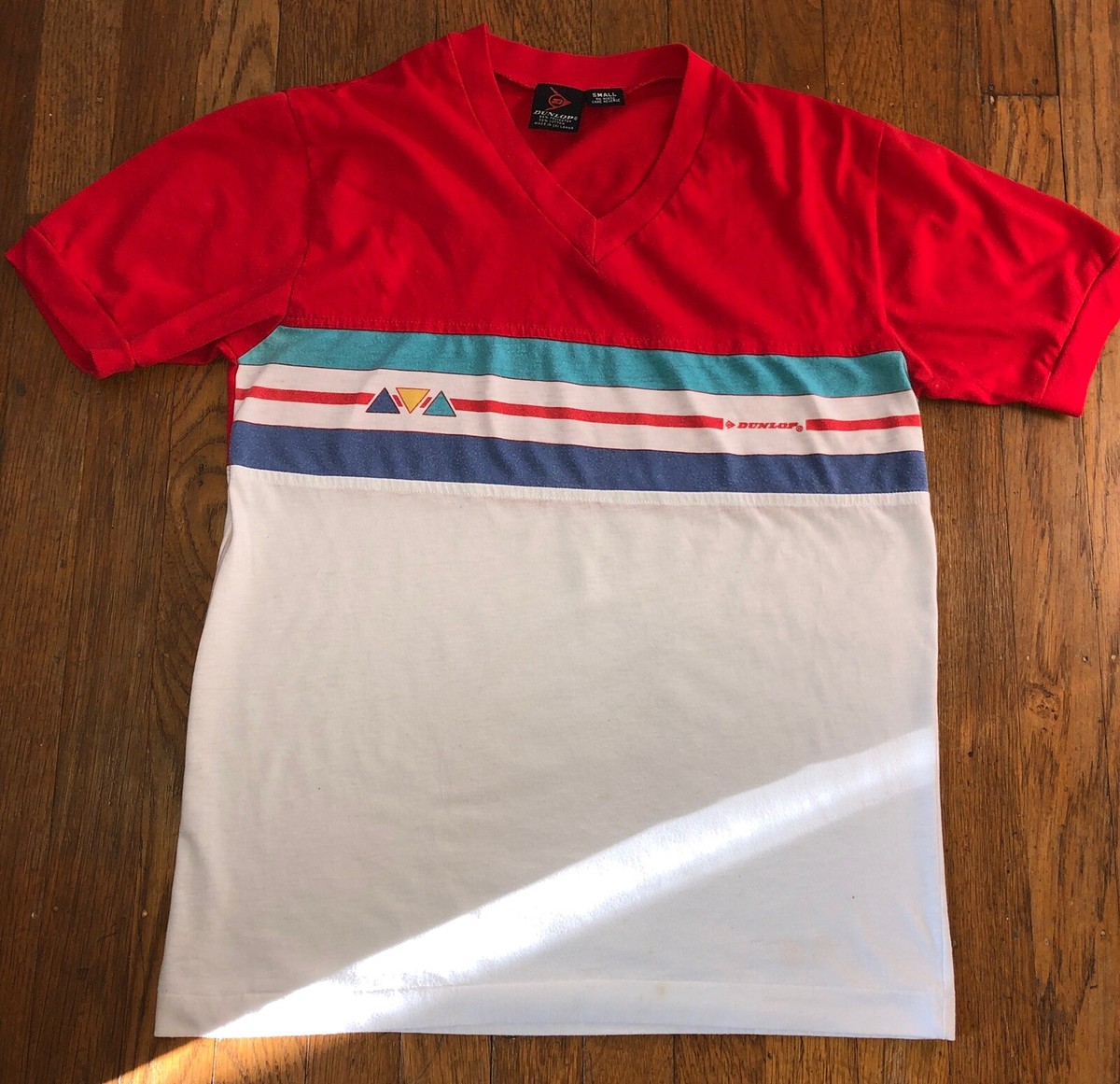 Vintage 80's Dunlop V Neck Active Wear Single Stitch Shirt Logo