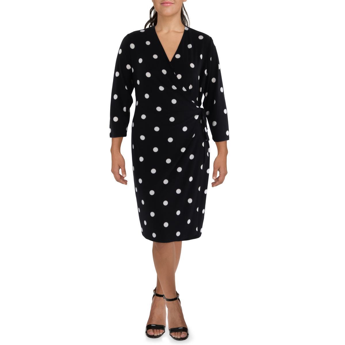 Женское черно-белое платье Anne Klein в горошек с завязками по бокам плюс 2X BHFO 4164