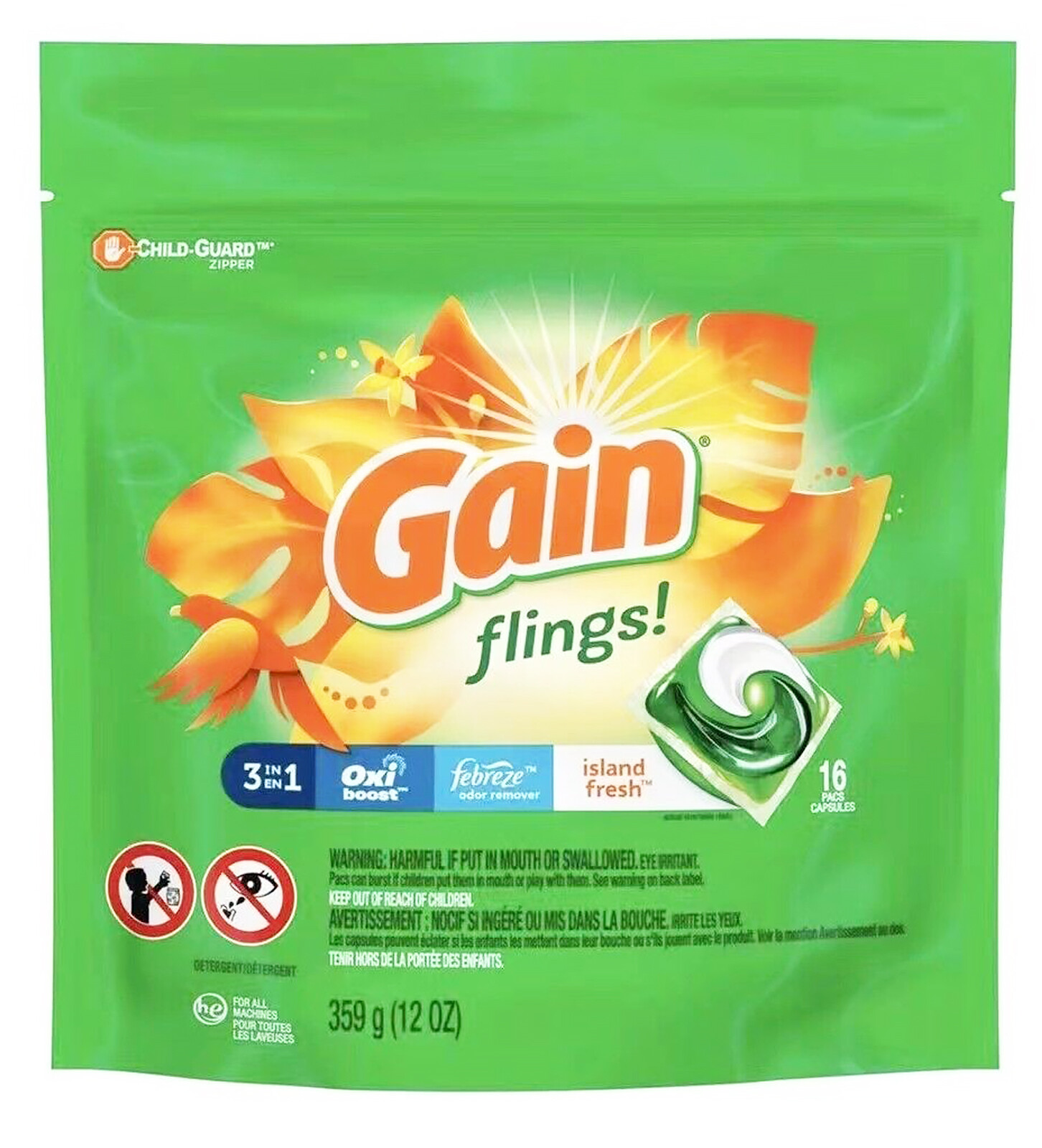 120 Packs Gain Flings Laundry Detergent Soap Pacs Original & Island