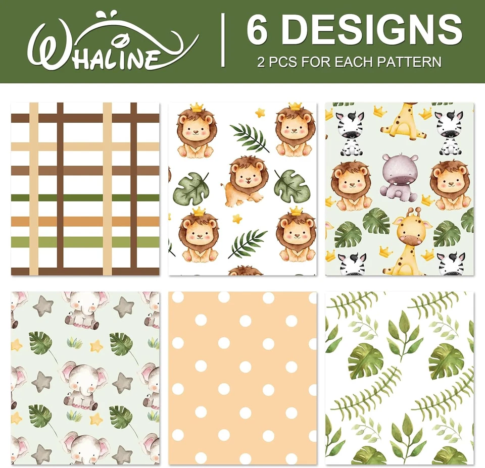 12张婴儿淋浴包装纸丛林野生动物园野生动物礼品包装纸折叠 — 第 3/4 张图片