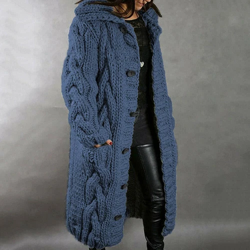 Damen Grobstrick Oversize Pullover vorne offen Tasche Mantel lang Maxi Cardigan - Bild 7 von 25