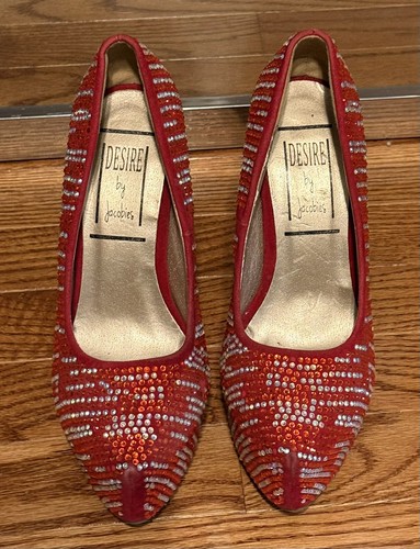 DESIRE BY JACOBIES RED CRYSTAL STILETTO'S SHOES - SZ 6 - DIAMOND SILVER CRYSTALS - Picture 5 of 7
