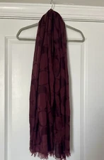 Coach Jacquard Maroon Signature Oversize Scarf Silk Wool