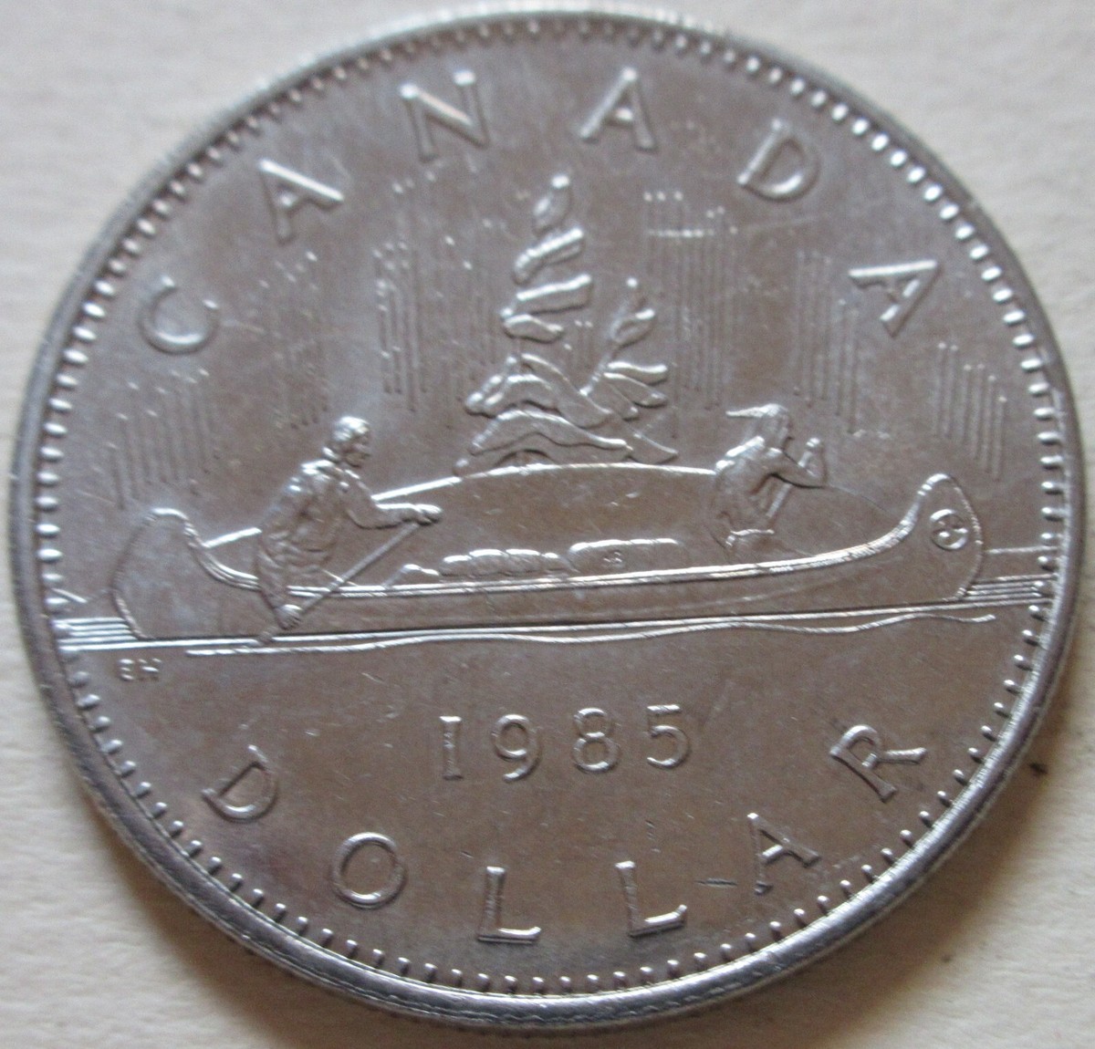 1985 Canada Canoe Nickel Dollar Coin. Canadian $1 voyageur Dollar