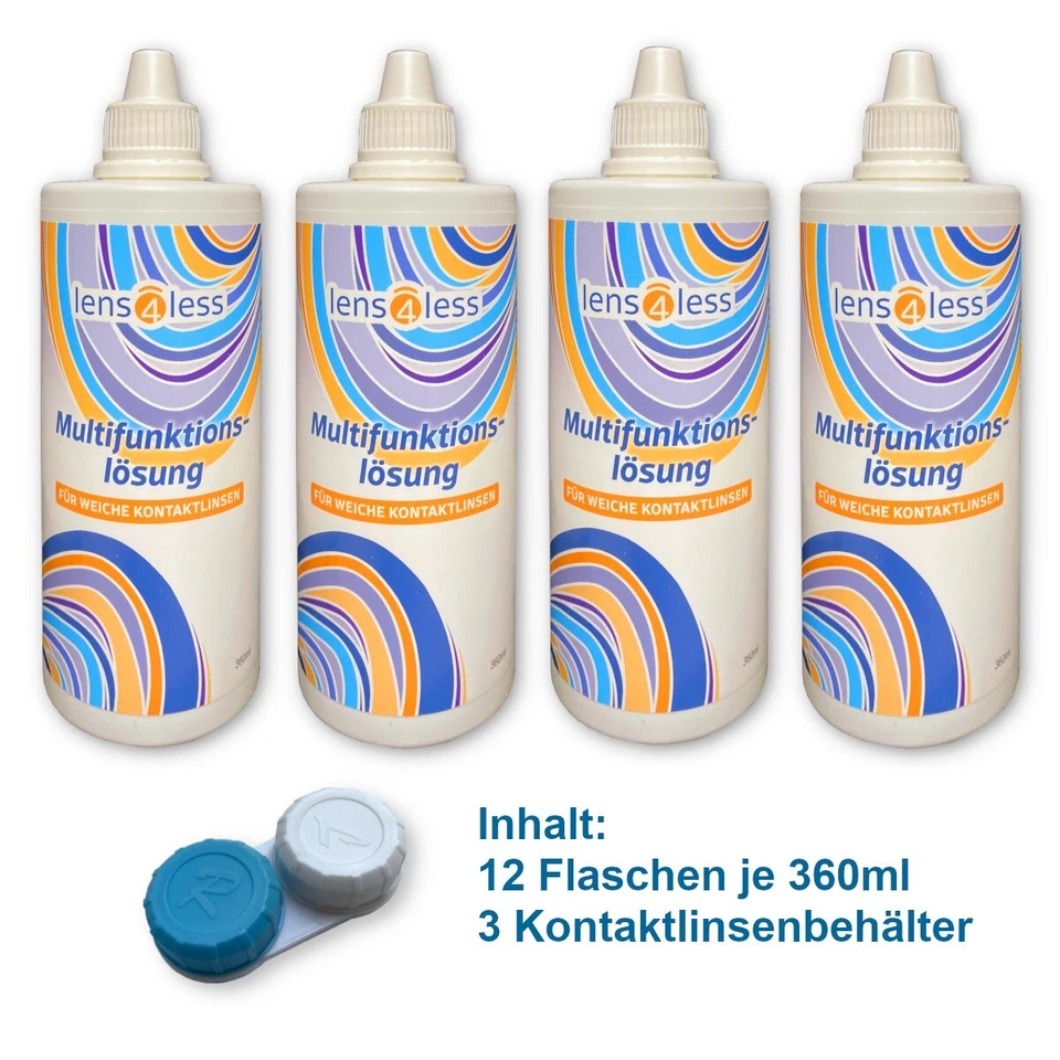 12x360ml LENS4LESS Kontaktlinsen Pflege Kombilösung All-In-One + Behälter