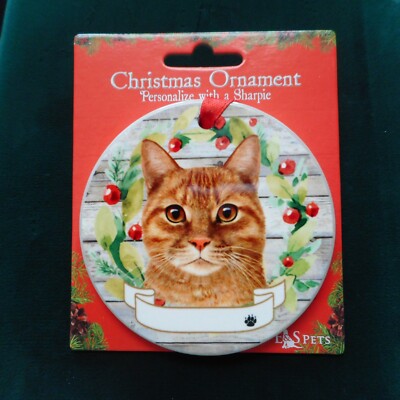 NEW Ceramic ORANGE TABBY Cat Ornament from E & S Pets