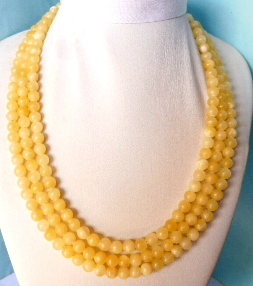 Collier Jade Jaune 6mm 3 Rangs pour Illuminer vos Tenues de Soirée et Cocktails