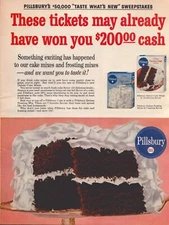 1962 Pillsbury Chocolate Fudge Cake Mix Print Ad White Frosting Sweepstakes