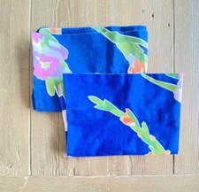 Vtg Set 2 Wamsutta Ultracale Standard Size Pillow Cases Blue w Pastel Flowers