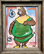 CORBELLIC EXPRESSIONISM 14X11 ROBINHOOD BEAR ABSTRACT FRAMED ART MODERN HOME