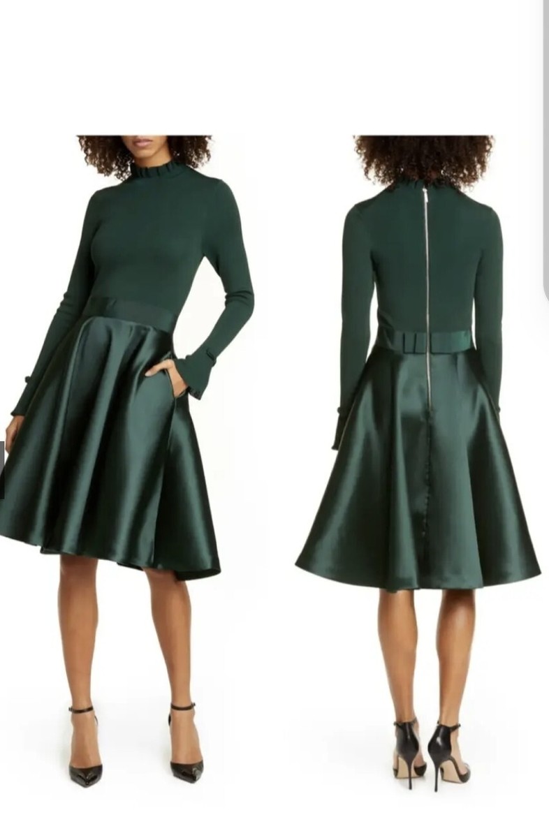 Wonderful, Ted Baker ZADI Dark Green Knitted Full Skirt Dress, Size 3 UK 12  | eBay UK