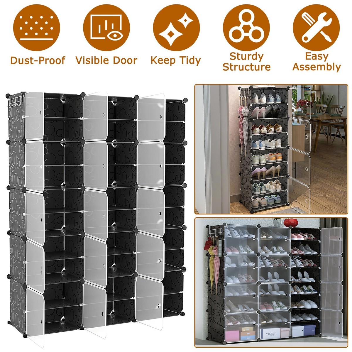 Storage Organizer Shoe Rack Clear Door Unit Cube Cabinet 10Tier Shelf Stackable