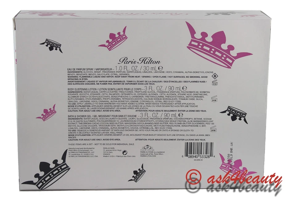 Juego de regalo Paris Hilton By Paris Hilton 3 piezas 1,0 oz para mujer nuevo en caja Foto 2 de 2