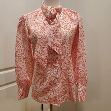 Vintage 70s Laura Mae Shirt Secretary Bow Neck Button Down Sz M Red White