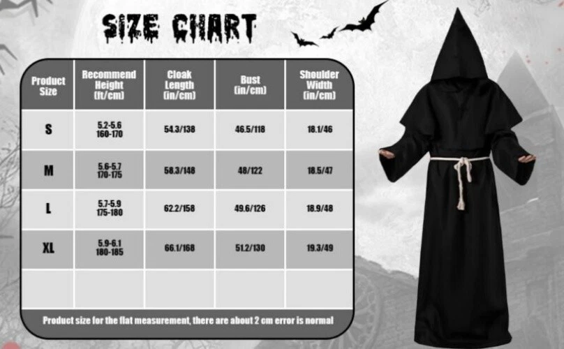 Adult Halloween Mens Monk Cosplay Robe Cloak Capes Friar Medieval Priest Costume - Image 2 of 4