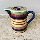 Vtg Persian Ware Pitcher Lidded German Pottery Stripes Colorful Antique