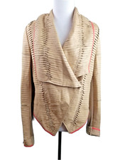 BADGLEY MISCHKA Womens JACKET Brown Leather Medium Zippers Moto Neutral DESIGNER