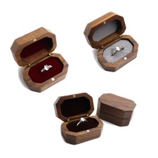 Caja de anillos de madera de nogal soporte de almacenamiento de exhibición de joyas caja de anillo de boda de compromiso
