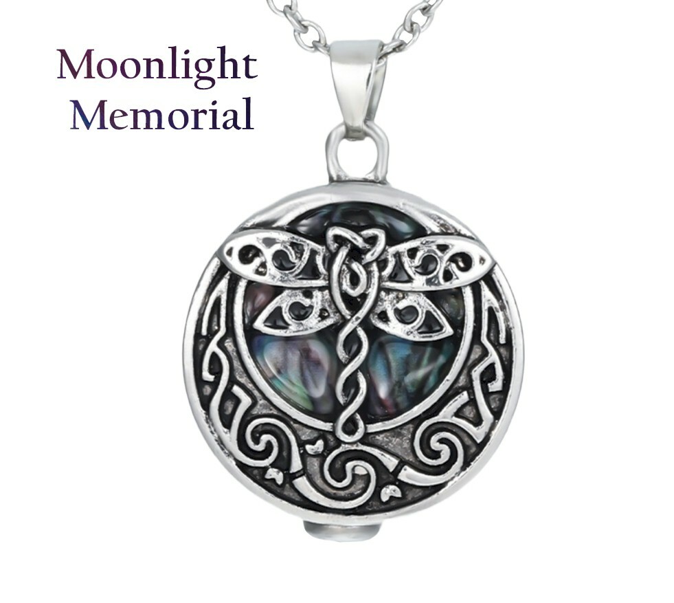 New Dragonfly Celtic Crystal Marble  Cremation Urn  Ashes Memorial Necklace