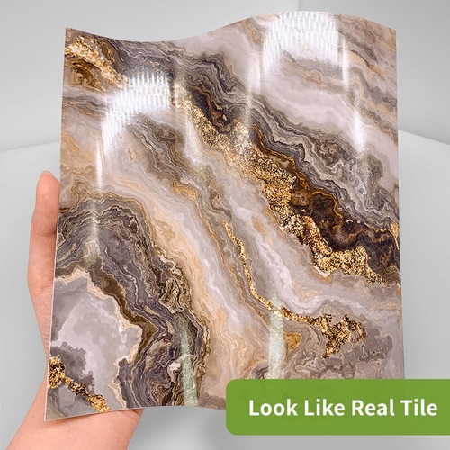 10pcs Grey Gold Marble Self-adhesive Bathroom Kitchen Wall Stair Tile Sticker - Picture 9 of 14