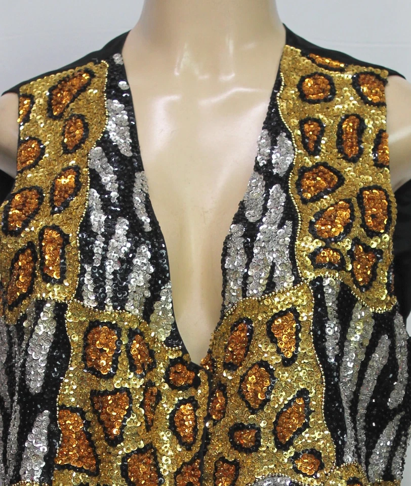 Винтажный женский жилет Bali Gem без рукавов с блестками анималистический принт размер S - Изображение 2 из 4