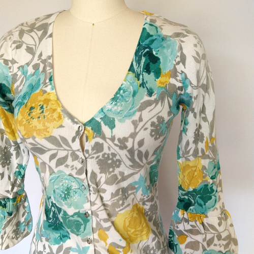 Vintage Y2K Charlotte Tarantola Floral Cardigan Pullover Gr. M blau gelb - Bild 3 von 11