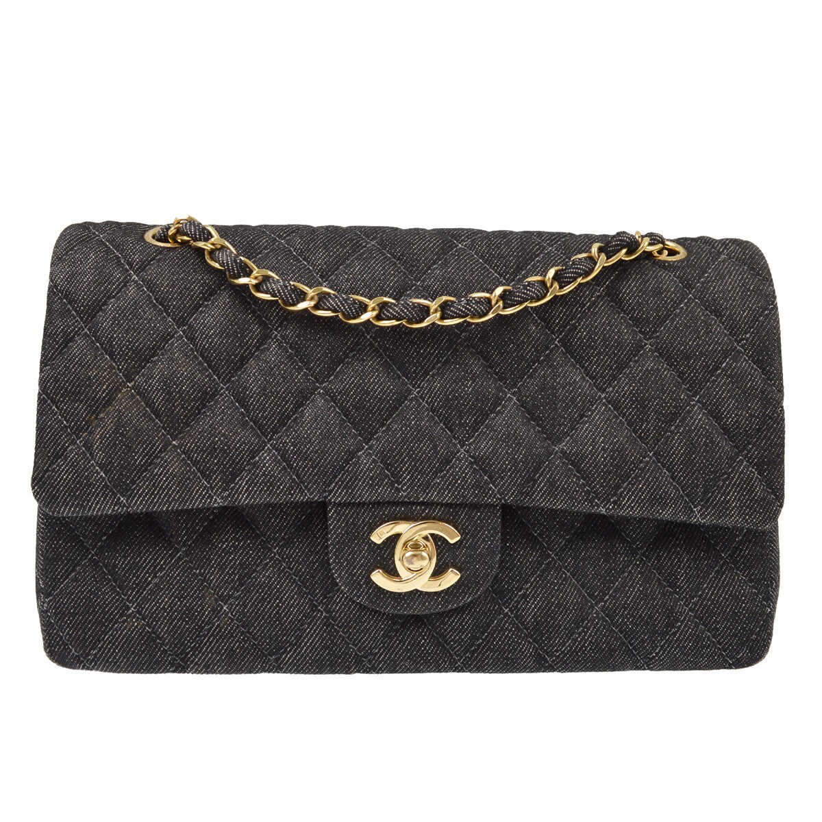 Chanel Black Denim Medium Classic Double Flap Shoulder Bag Chanel Black Denim Medium Classic Double Flap Shoulder Bag