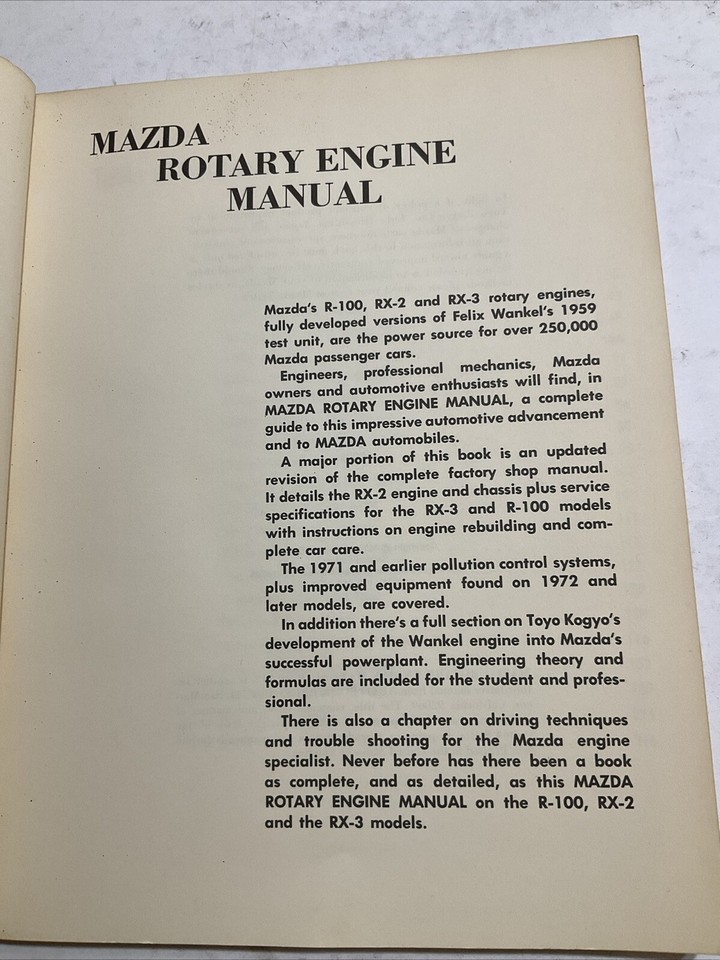 MAZDA ROTARY ENGINE Manual Performance Engineering Handbook eBay