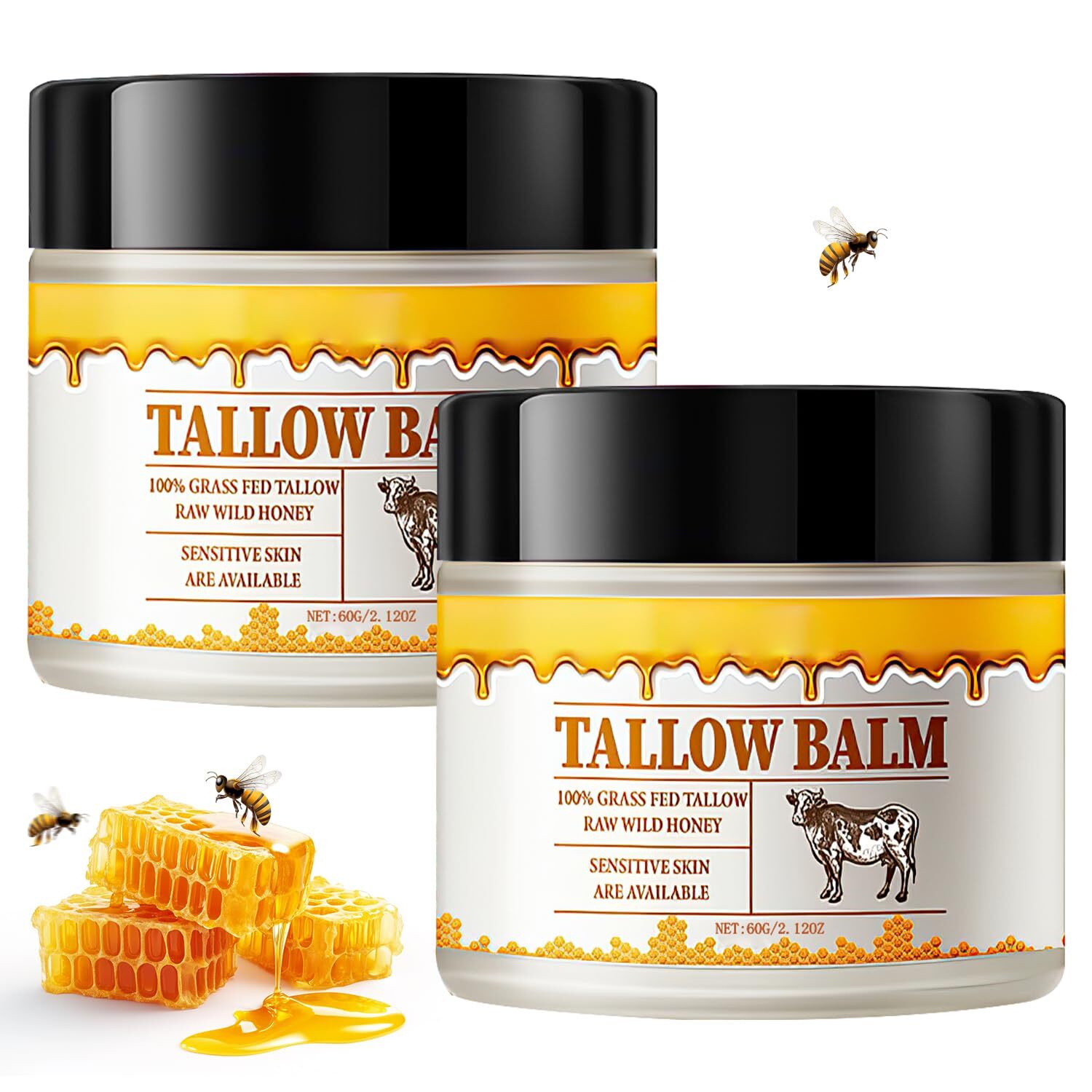 2 Pack Tallow & Honey Skin Balm with Premium Beef Tallow & Wild Honey