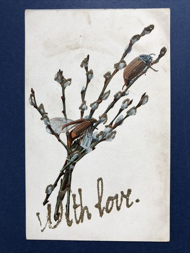 4 Novelty Greetings w Glitter Antique Postcards.1900s.Rural Scenes, Flowers - Picture 5 of 6