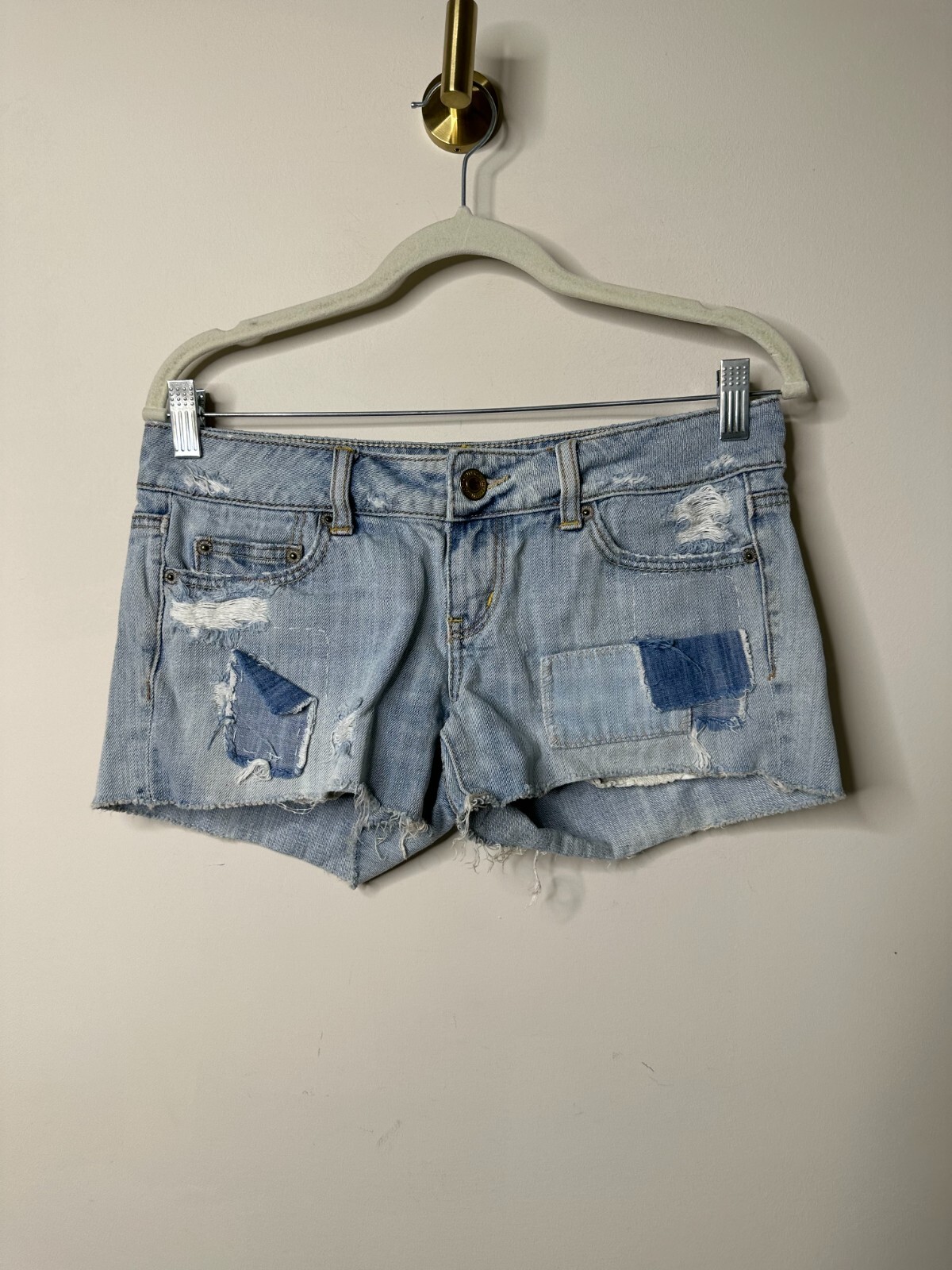 American Eagle Light Blue Patchwork Denim Shorts … - image 1