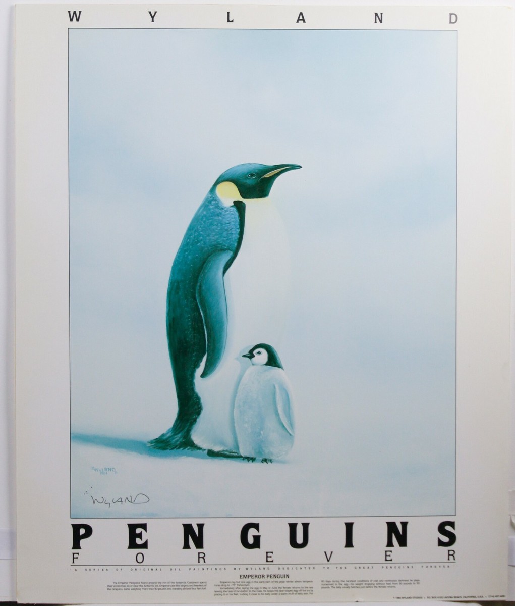 Vintage 1984 Wyland Forever Emperor Penguin Signed Foam Board Art