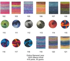 CLEARANCE:  Starwool Lace Yarn from OnLine; 14 Colors Available