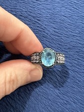 Vintage Sterling Silver 925 London Blue Topaz Amethyst Statement Ring, Sz: 7