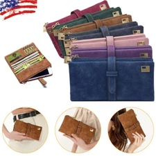 Women's Soft Leather Clutch Wallet ID Card Holder Phone Bag Long Handbag Purse