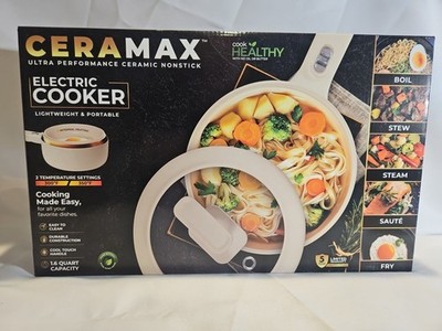Ceramax Electric Hot Pot Nonstick Ceramic Skillet Pan Cooker & Lid Steamer 1.6Qt