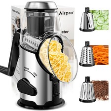 Rotary Cheese Grater with Handle - Vegetable Shredder with 3 Stainless Steel ...