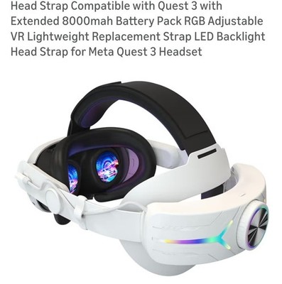 For Meta Quest 3 LED RGB Adjustable VR Head Strap Band With Battery 8000mAh