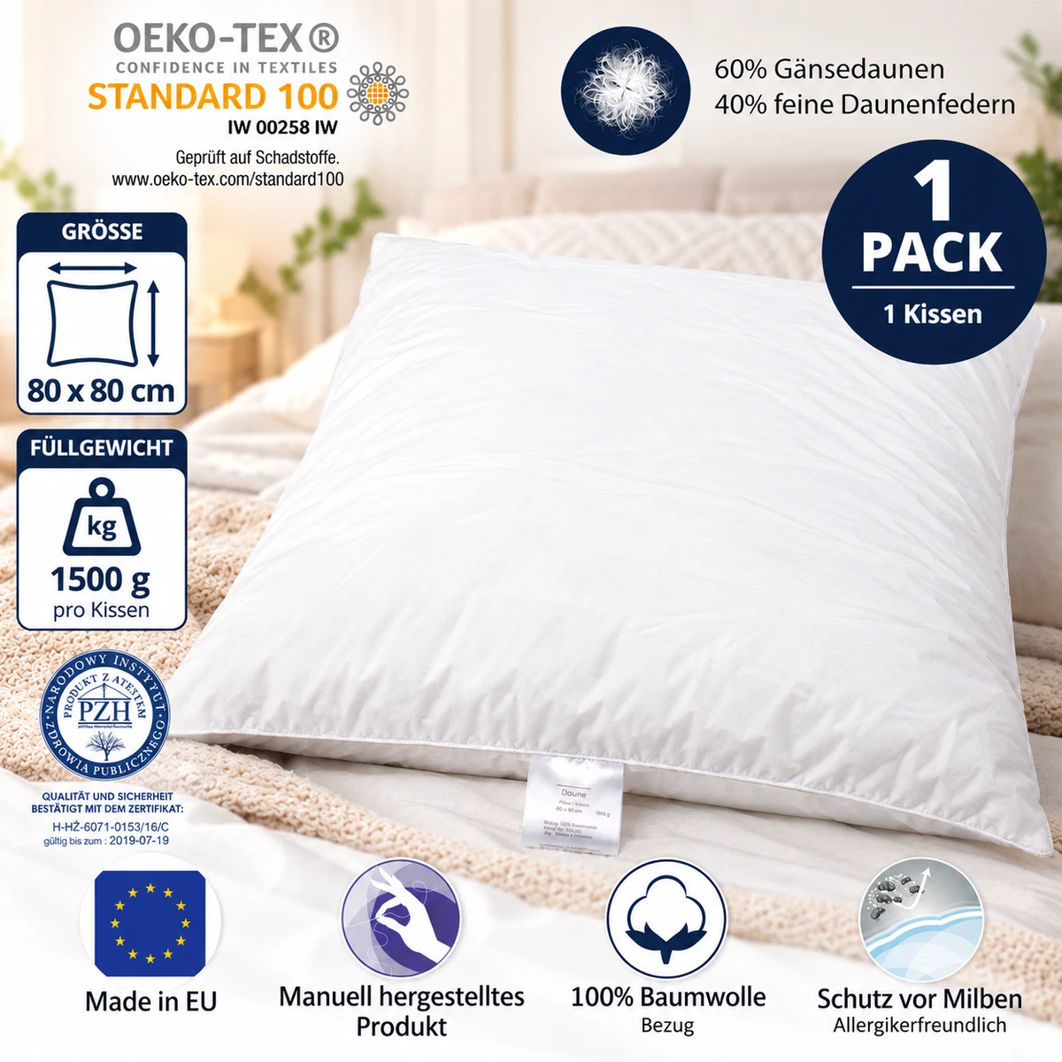 Kopfkissen 80x80 Waschbar online kaufen