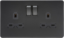 KNIGHTSBRIDGE MATT BLACK SCREWLESS Switches & Sockets BLACK ROCKER + USB