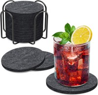 Filz Untersetzer 12Er Set 10Cm Grau Mit Halter