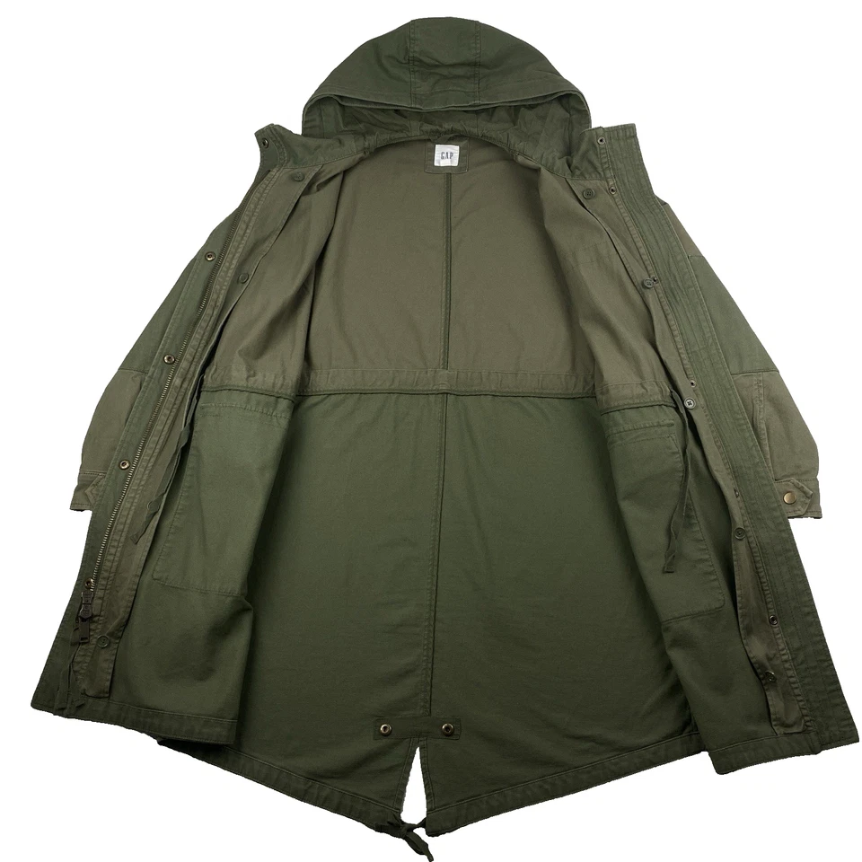 Parka Gap cola de pez para mujer grande chaqueta verde oliva con capucha militar utilitaria Gorp Foto 3 de 4