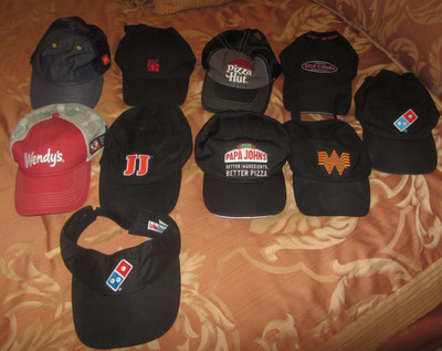 Lot-10 Fast Food Employee Hats/Caps Wendys, McD's, JJ's, Chik Fila, Pizza Hut