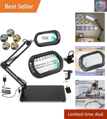10X Square Magnifying Glass with Light and Stand, Real Glass LED Lighted Magn...
