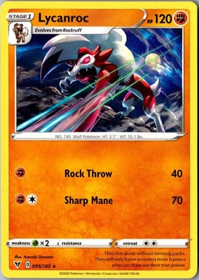 Lycanroc 095/185 Rare SWSH04: Vivid Voltage LP Pokemon Card | eBay