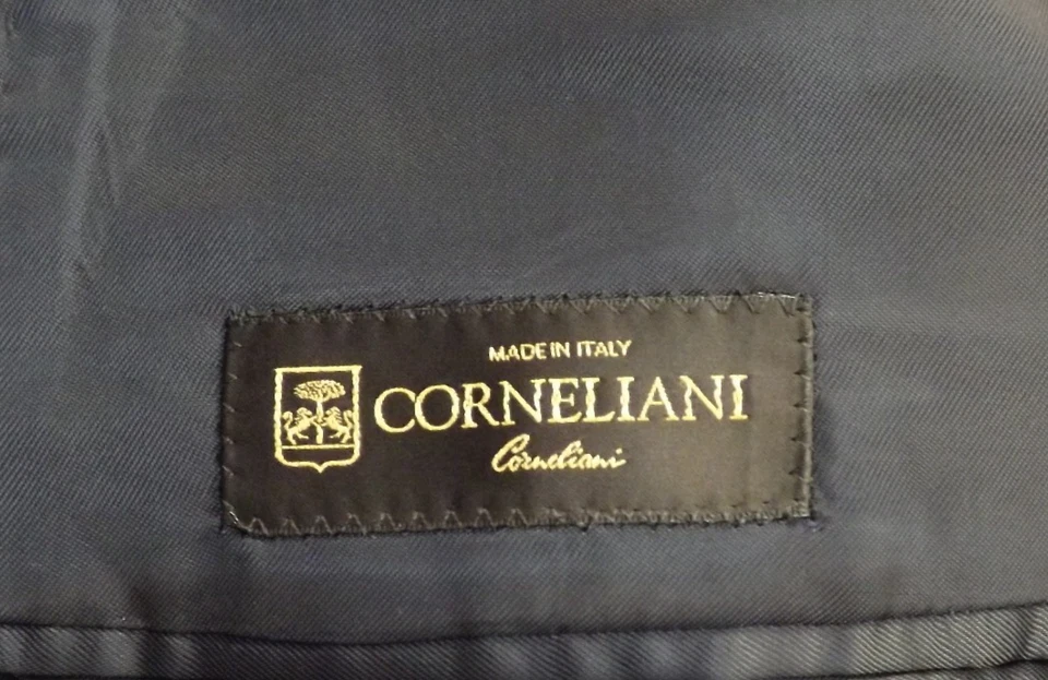 Pantalones plisados súper lana extrafinos a rayas azules Corneliani Suit Italia 46R 40x28,5 Foto 4 de 4