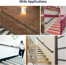 Industrial Stair Railing Metal Hand Rails for Indoor & Outdoor Steps Wall Mou...