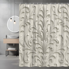 Elegant Cream Shower Curtain with Decorative Floral Design